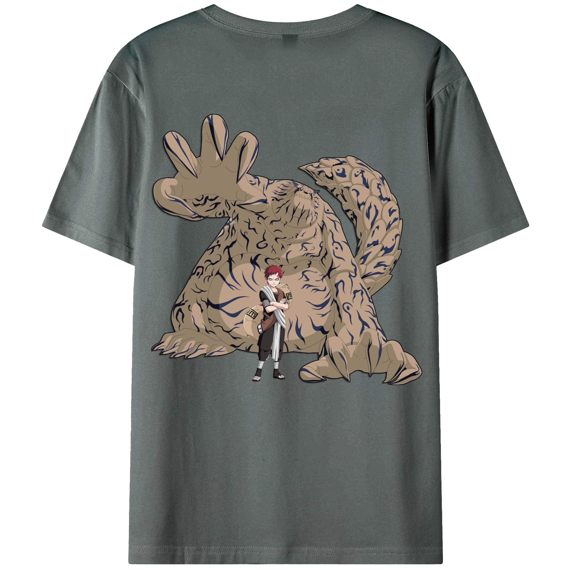 （画像用） NARUTO -ナルト- ガアラ Gaara 綿100％ メンズ半袖Tシャツ（バックプリント） 通気性